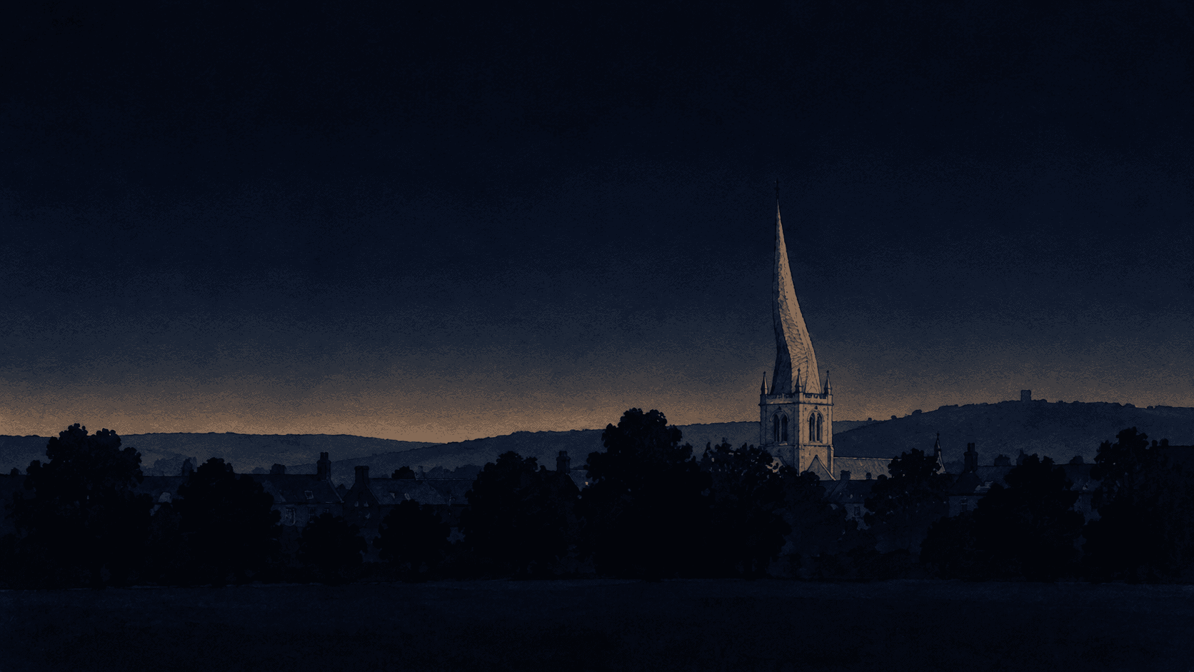 A painting of Chesterfield at dusk